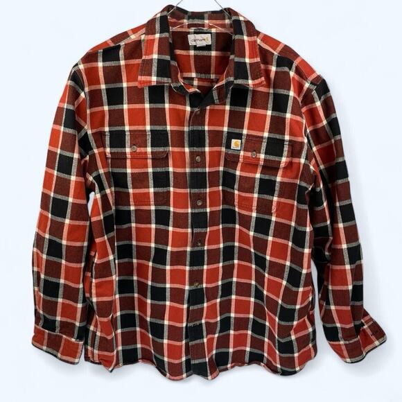 Carhartt Men's Flannel Shirt XXL Hubbard Button Up Plaid Red Workwear 101924 - Picture 1 of 6